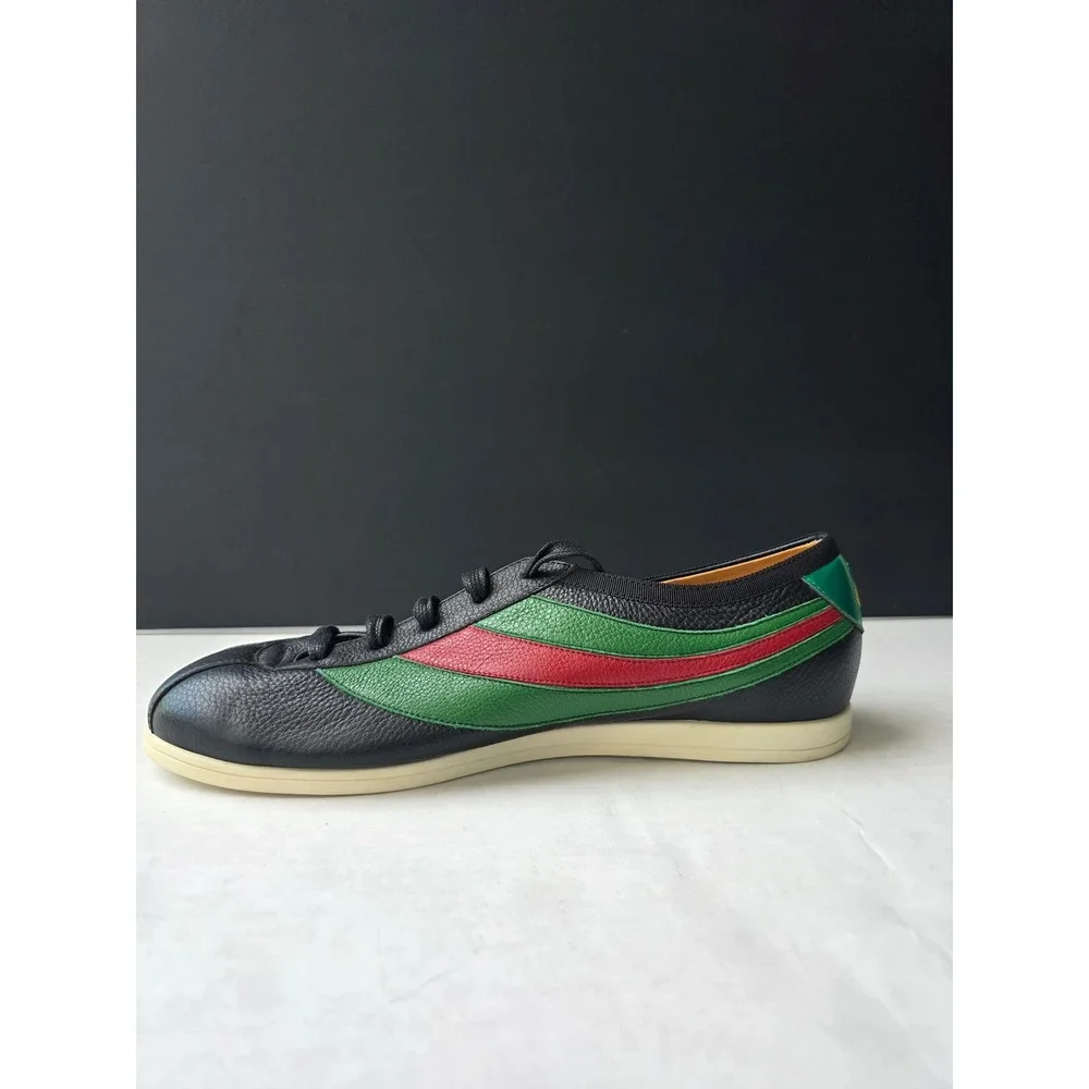 NEW Gucci Mens Black Falacer Web Bee Leather Sneakers Low Top Size 10 Italy